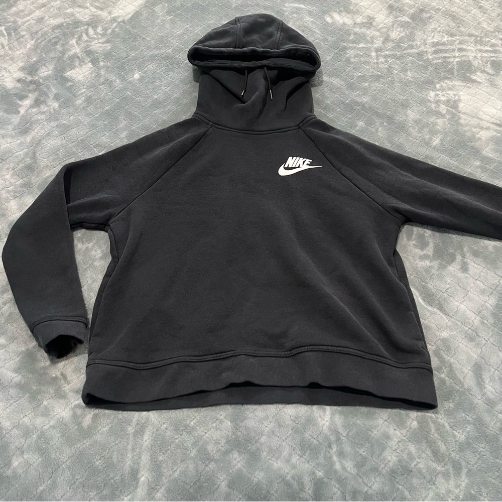 Nike Womens Sportswear Essential Funnel Neck Hoodie Black Fleece Pullover Medium